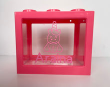 Load image into Gallery viewer, Pink Lego Style Money Box - Personalised
