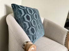 Load image into Gallery viewer, Teal Velvet Geometric Pattern Cushion
