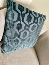 Load image into Gallery viewer, Teal Velvet Geometric Pattern Cushion

